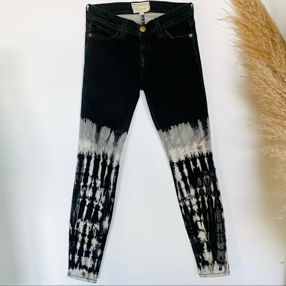 CURRENT/ELLIOTT White Grey Black Tie Dye Ankle Skinny Denim Low Rise Jeans 26 - Picture 1 of 11